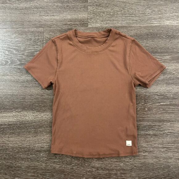 Vuori Pose Fitted Tee Hazelnut Ribbed Short Sleeve Modal Blend Top Small EUC - Picture 7 of 15